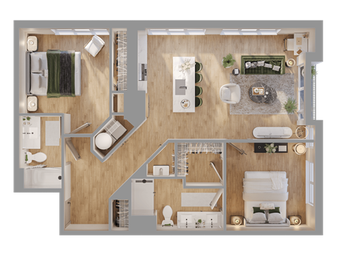 a 3d drawing of a floor plan of a house at Bemiston Place Apartments, Clayton Missouri